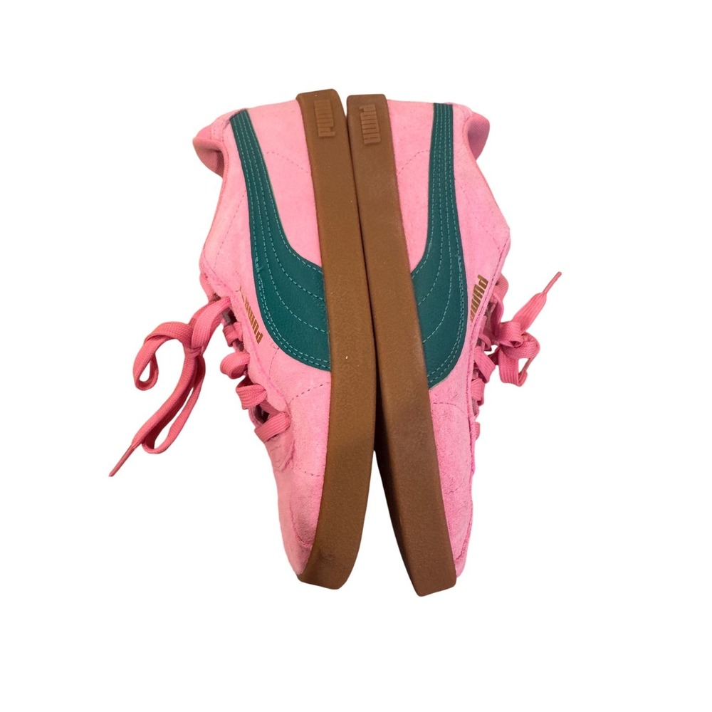 Pink Puma Suede Sneakers Youth Size 5 Teal Stripe Gum Sole Lace Up Casual Shoes - Picture 5 of 7